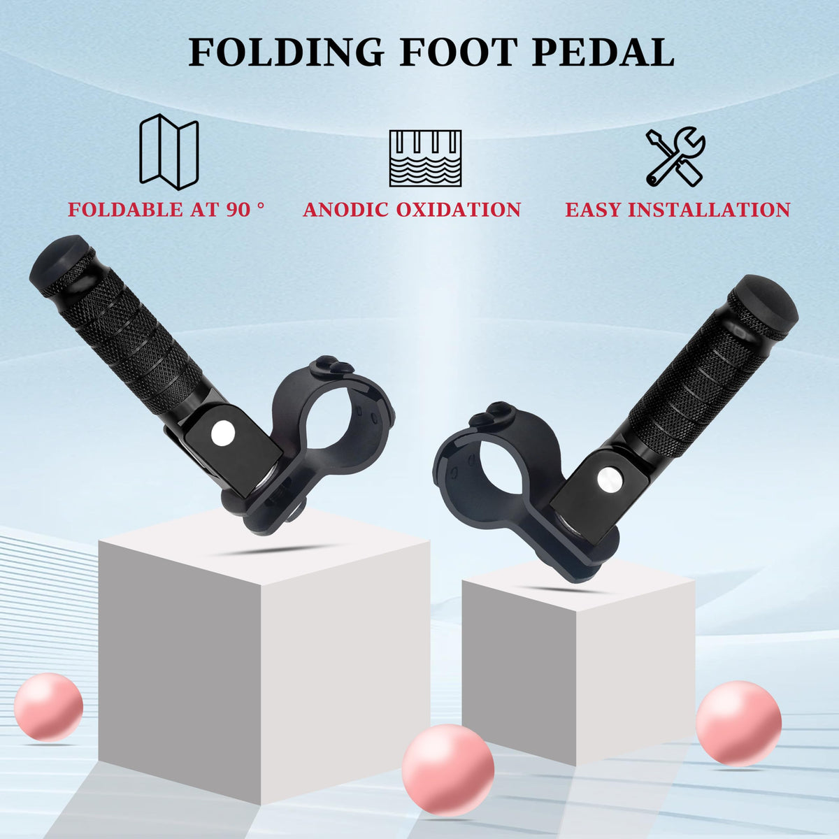 M8 Motorcycle CNC Aluminum 90 Degree Folding Rearsets Folded Motorbike Footrest Bicycle Footpegs Foot Pegs Pedal Universal (Black)