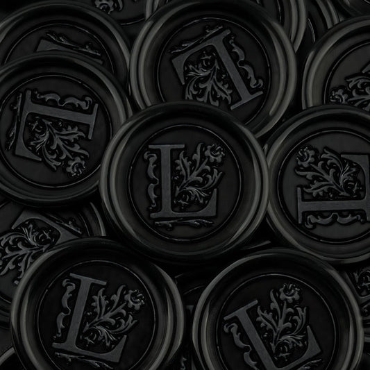 100Pcs Black Wax Seal Stickers Handmade Envelope Seals Self Adhesive Letter Wax Stickers for Wedding Party Invitations, Envelope, Gift Wrap, Christmas(Initial L, Black)