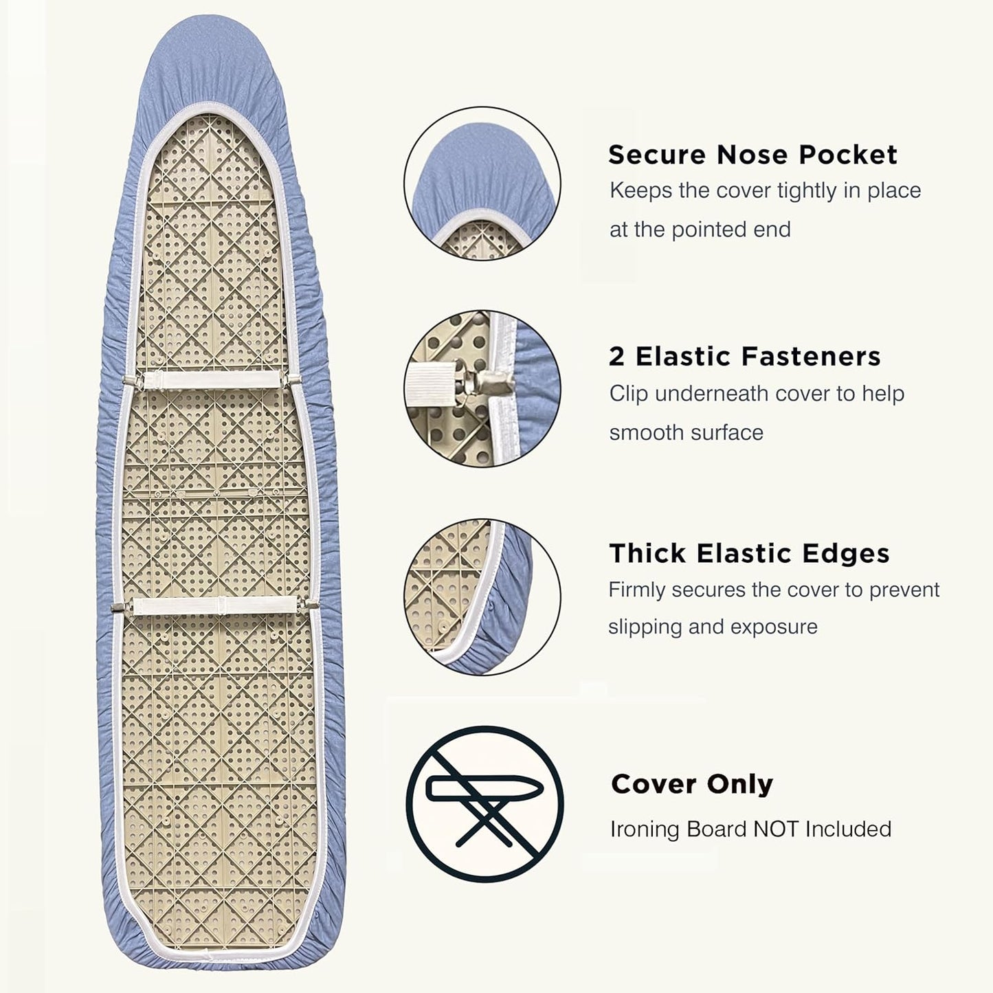 UniSimp Ironing Board Cover - Extra Thick Natural Cotton, Scorch & Stain Resistant | 18"x49", Blue