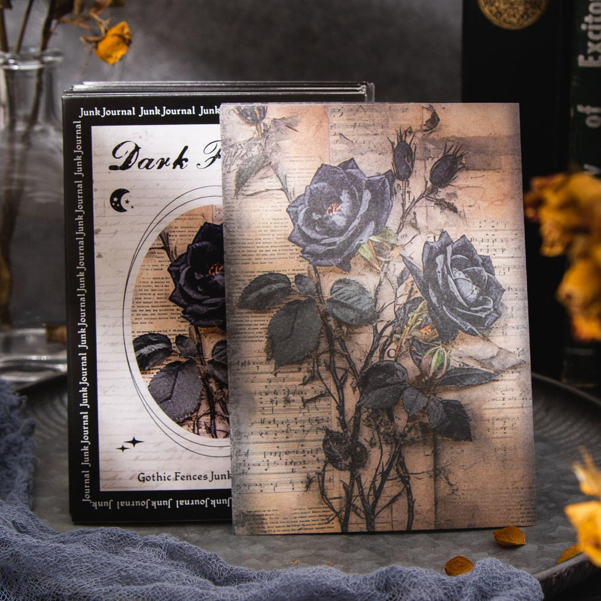 180 Sheets Dark Fantasy Gothic Vintage Cat Rose Decoupage Paper for Scrapbooking, Collage Art Projects, Antique Graveyard & Haunted Castles, Vintage Halloween Junk Journal Craft Paper