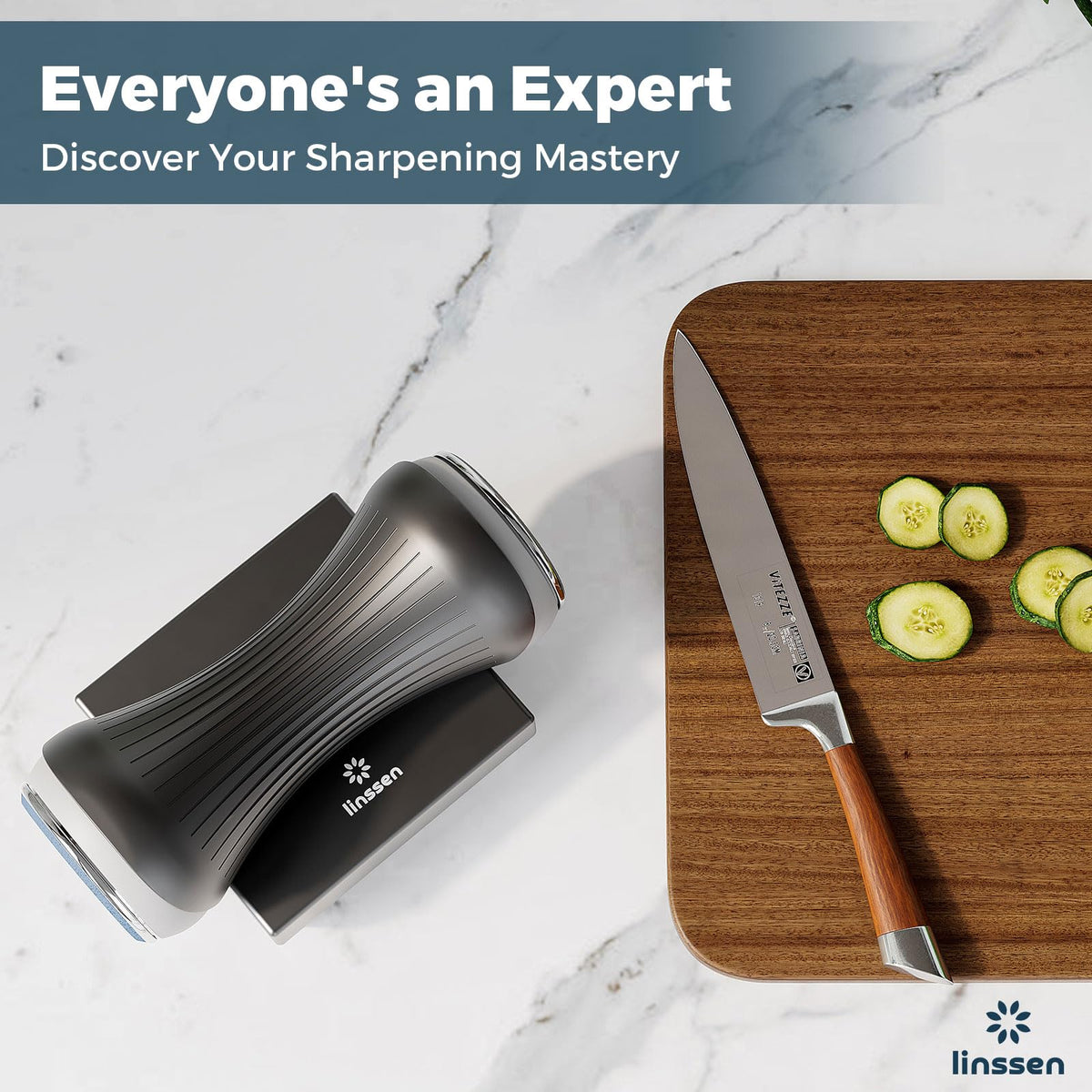 LINSSEN Rolling Knife Sharpener Kit, Aluminum Alloy Knife Sharpening System with Magnetic Base, Premium 4 Sharpening Angles Knife Sharpener Set with Industry Diamonds for All Chef and Kitchen Knives