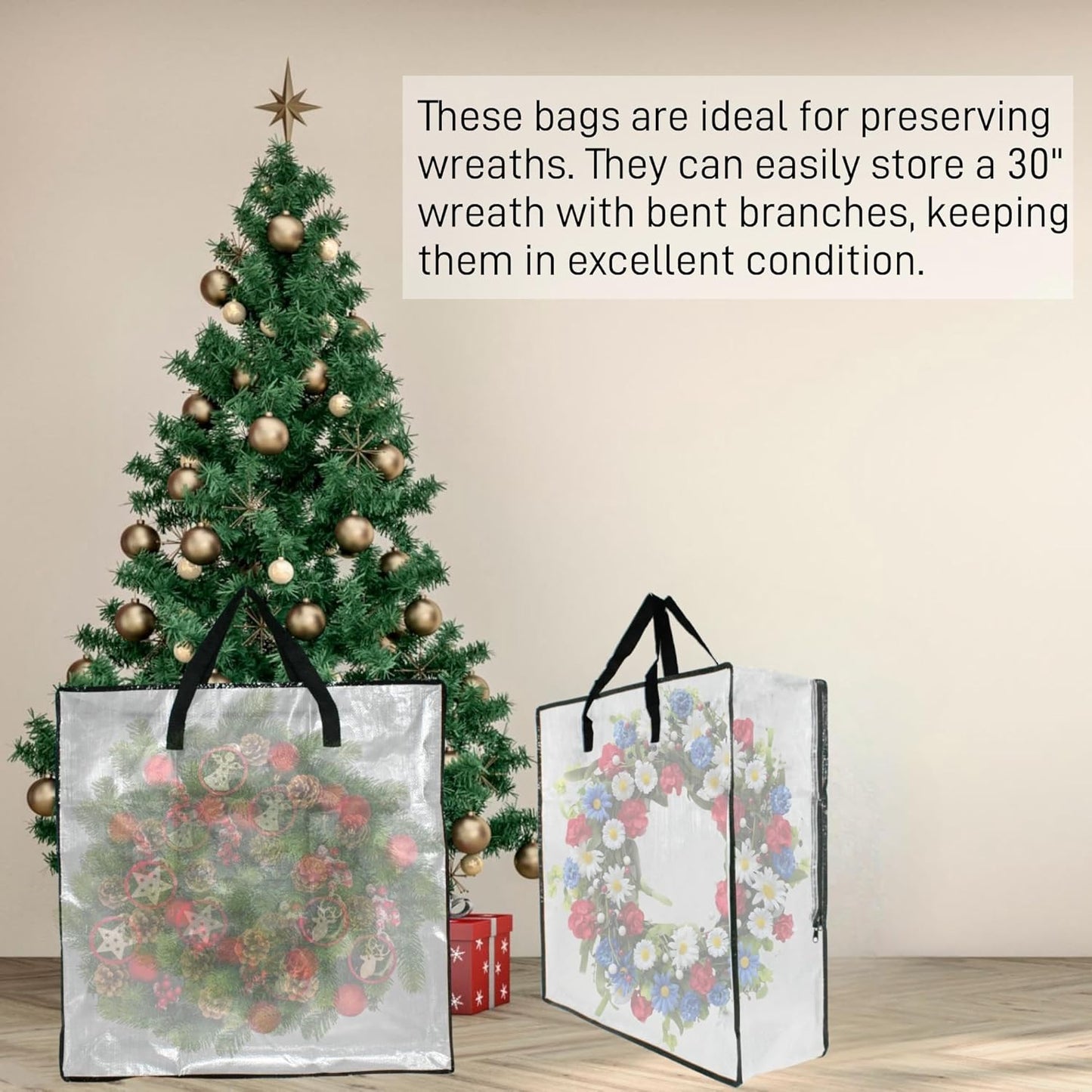5 Pack Clear Moving Bags by [Brand Name] - Wreath & Garland Storage with Handles and Zippers | Ideal for College, Bedding, Toys, Under Bed Organization