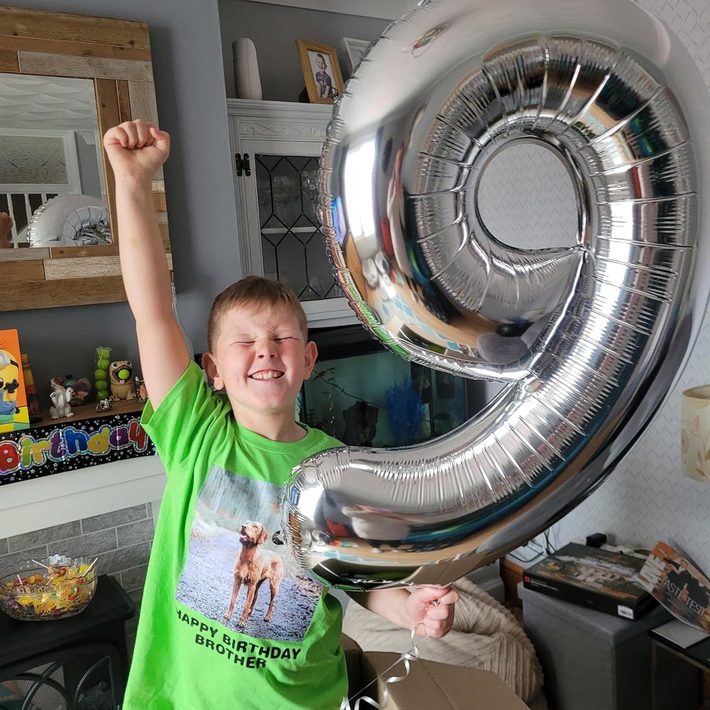 9th Birthday Decorations | Silver 40-Inch Number Balloon - Giant Party Supplies for Boys & Girls