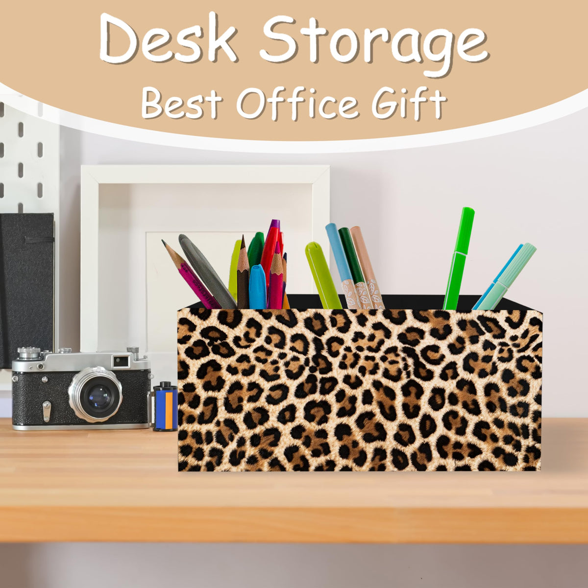 YTRGI Leopard Print Pen Pencil Holder Organizer for Desk, Leopard Print Room Decor, Preppy Cheetah Kitchen Cooking Brush Makeup Utensil Holder (Black)