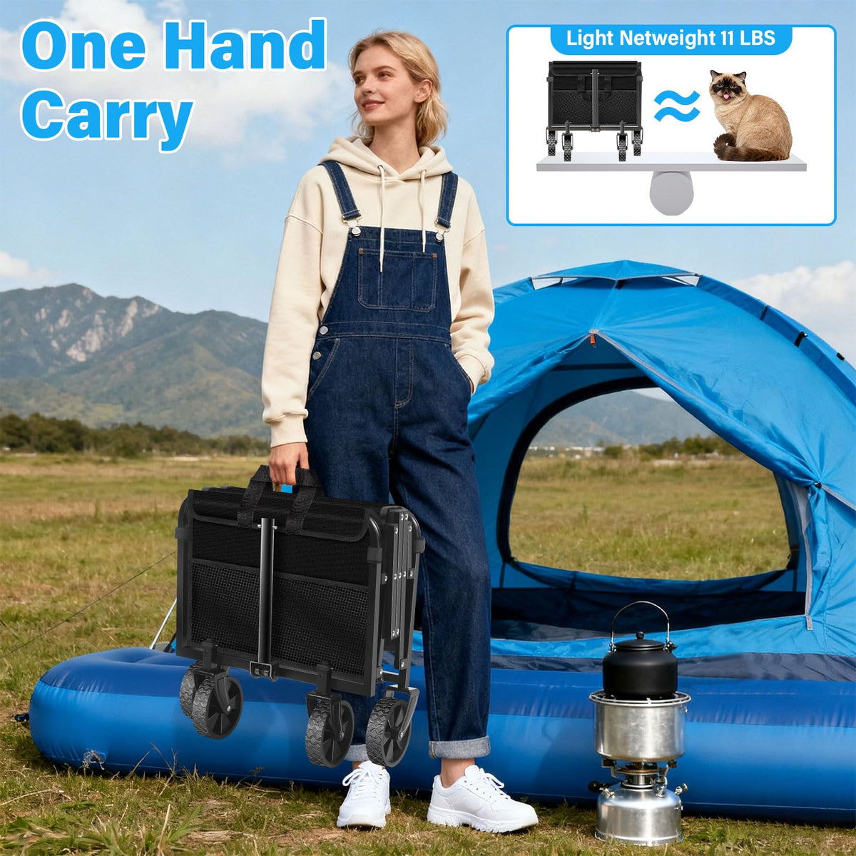 Wagons Carts Foldable, Collapsible Wagon with Wheels, 360LBS Folding Grocery Wagon Cart for Grocery, Camping, Shopping, Garden, Sports