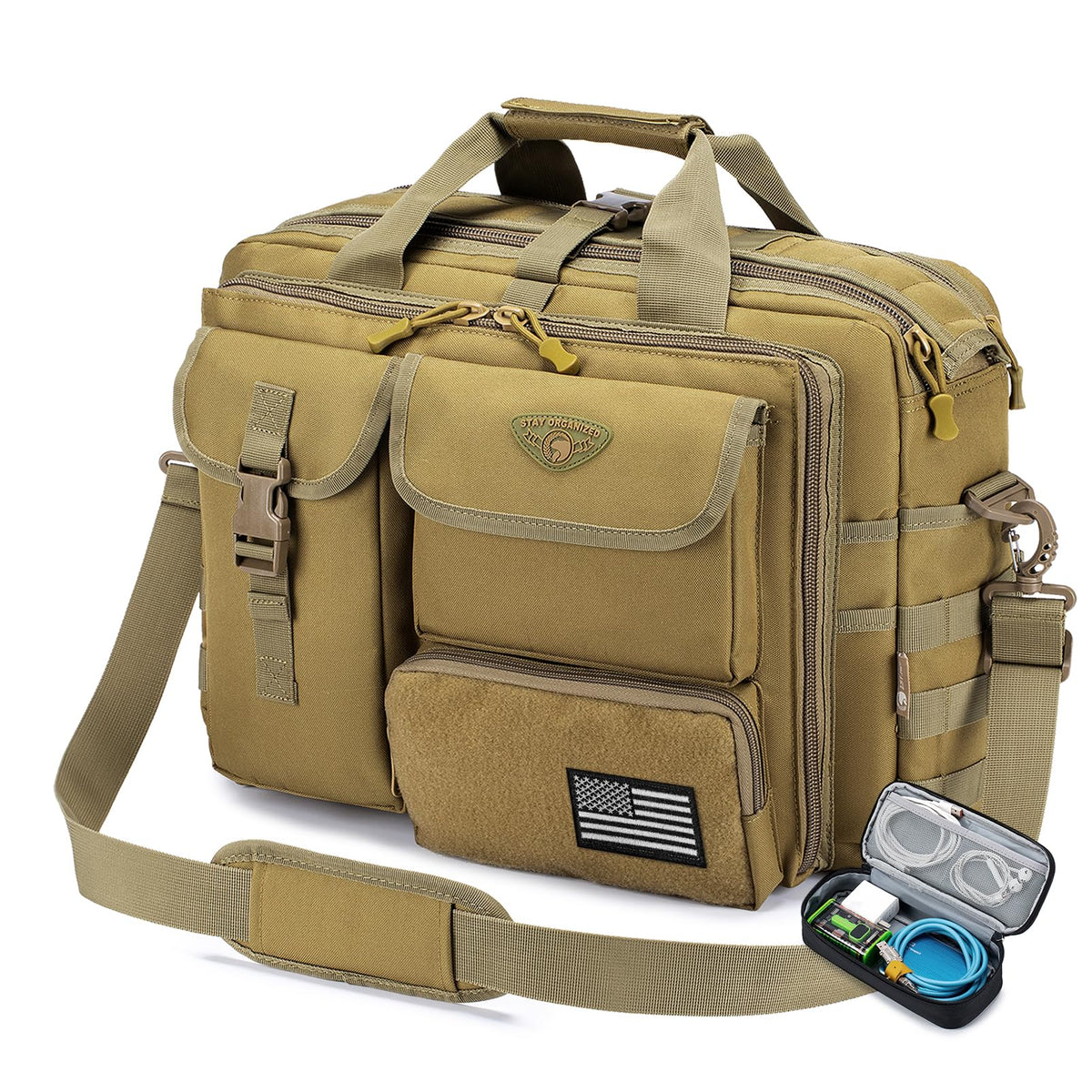 Stypos Tactical Messenger Bag, 15.6/17.3 Inch Tactical Briefcase for Man Military Laptop Bag Messenger Shoulder Bag (Khaki)