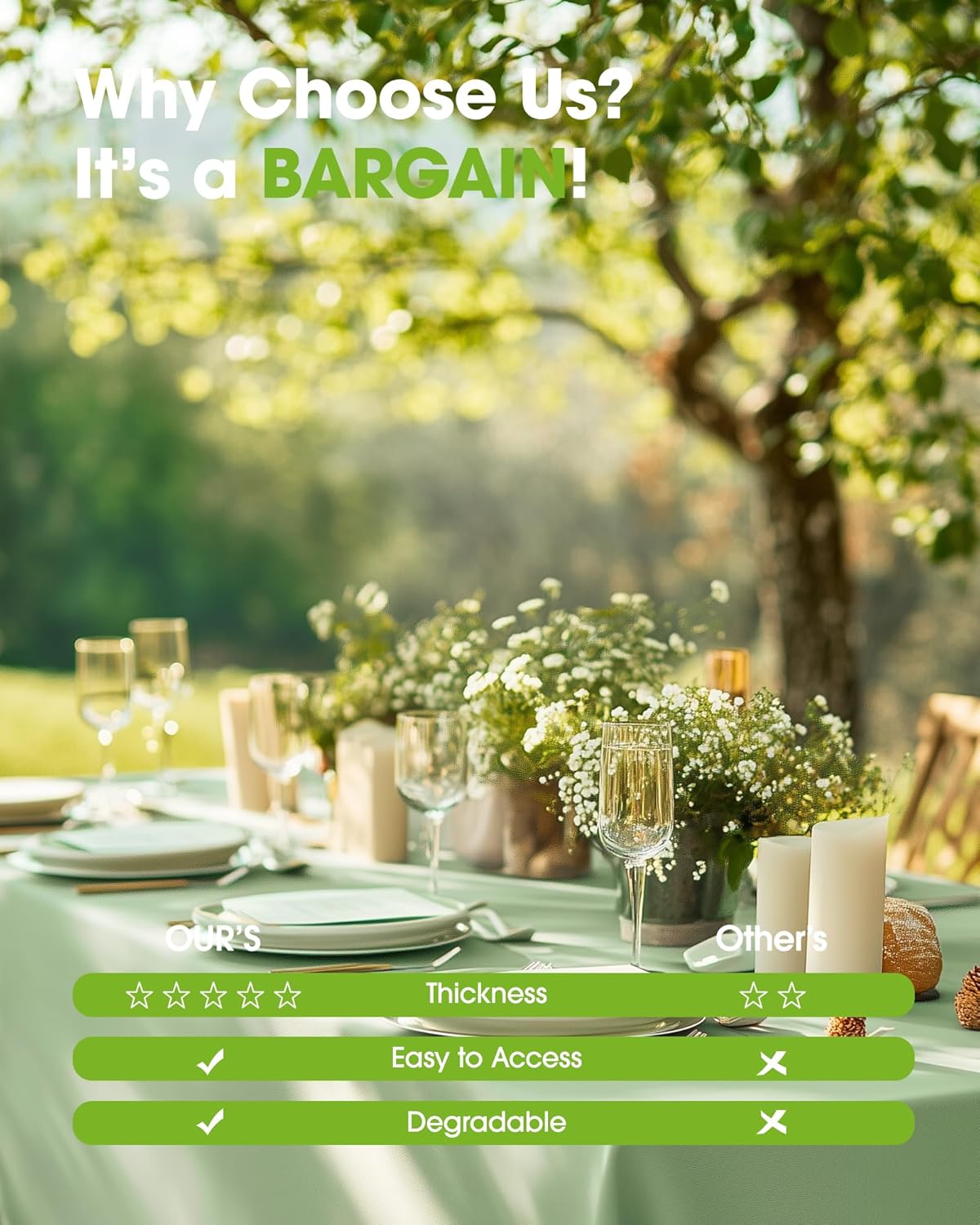 Pureegg Disposable Plastic Tablecloths - 54 x 108 Inch, Leakproof & Sturdy, Sage Green | 8 Pack for Easter Parties
