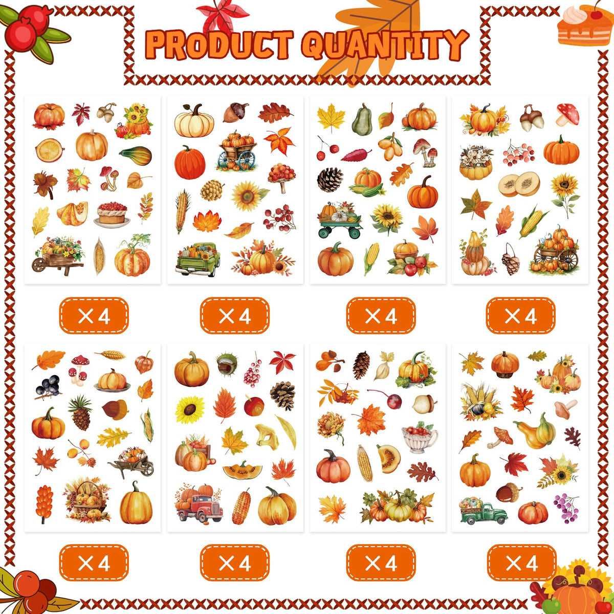 32 Sheets Fall Theme Sticker, Pumpkin Stickers, Hello Autumn Sticker, Thanksgiving Stickers for Kids, Fall Harvest Food Pumpkin Maple Leaves, Thanksgiving Party Favors Supplies