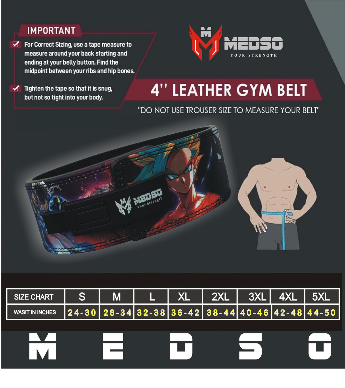 MEDSO Anime Weight Lifting Lever Belt, Lifting Blet for Squats,Deadlifts, Powerlifting,Weightlifting, Bodybuilding for Perfect Back Support for Men Women (X4, Medium)