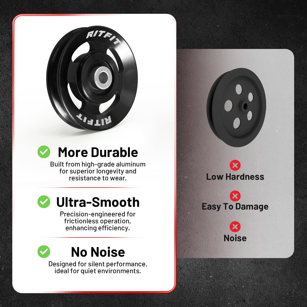RitFit Aluminum Pulley Wheel for Gym Equipment, 2PCS/ 6PCS Set Power Rack Pulley Attachment, 90mm Aluminum Alloy Bearing Gym Pulley Wheel for Home Gym (Black 6 pcs)