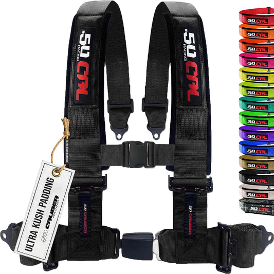 1pc 4 Point Harness for Bucket Seat Push Release 10 Color Options Racing Harness, Race Car, Off Road, UTV, RZR (Black, 3 inch) [6040]