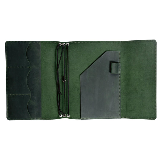 TORAKIP Leather A5 Notebook Cover – Refillable Journal Cover with Pen Holder & Card Slots, Handmade Leather Notebook Case, Fits A5 Notebooks (Paper Not Included), Green