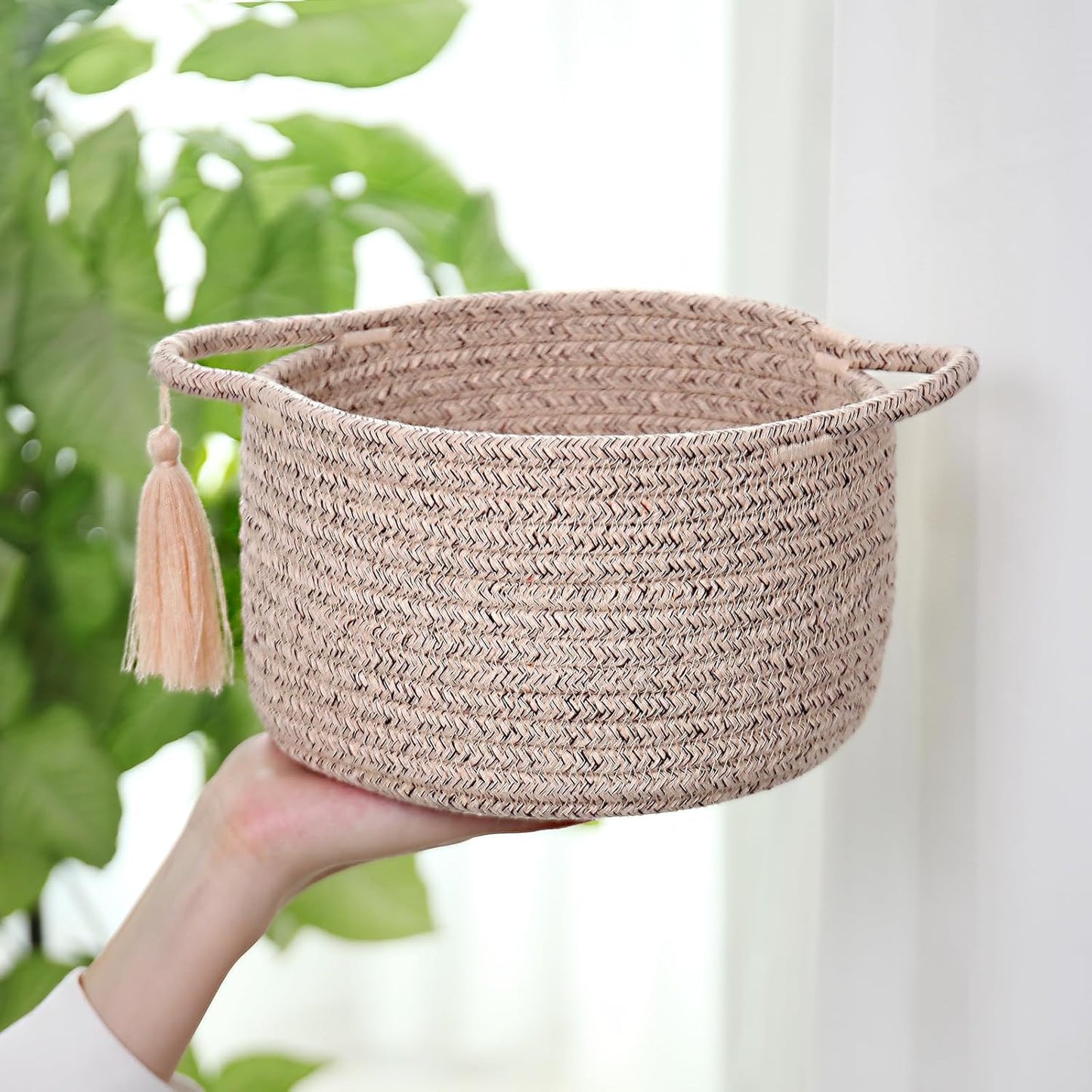 SweetMemo Mini Woven Rope Organizer Baskets - Decorative Gift Basket for Baby Showers & Makeup - Warm Brown
