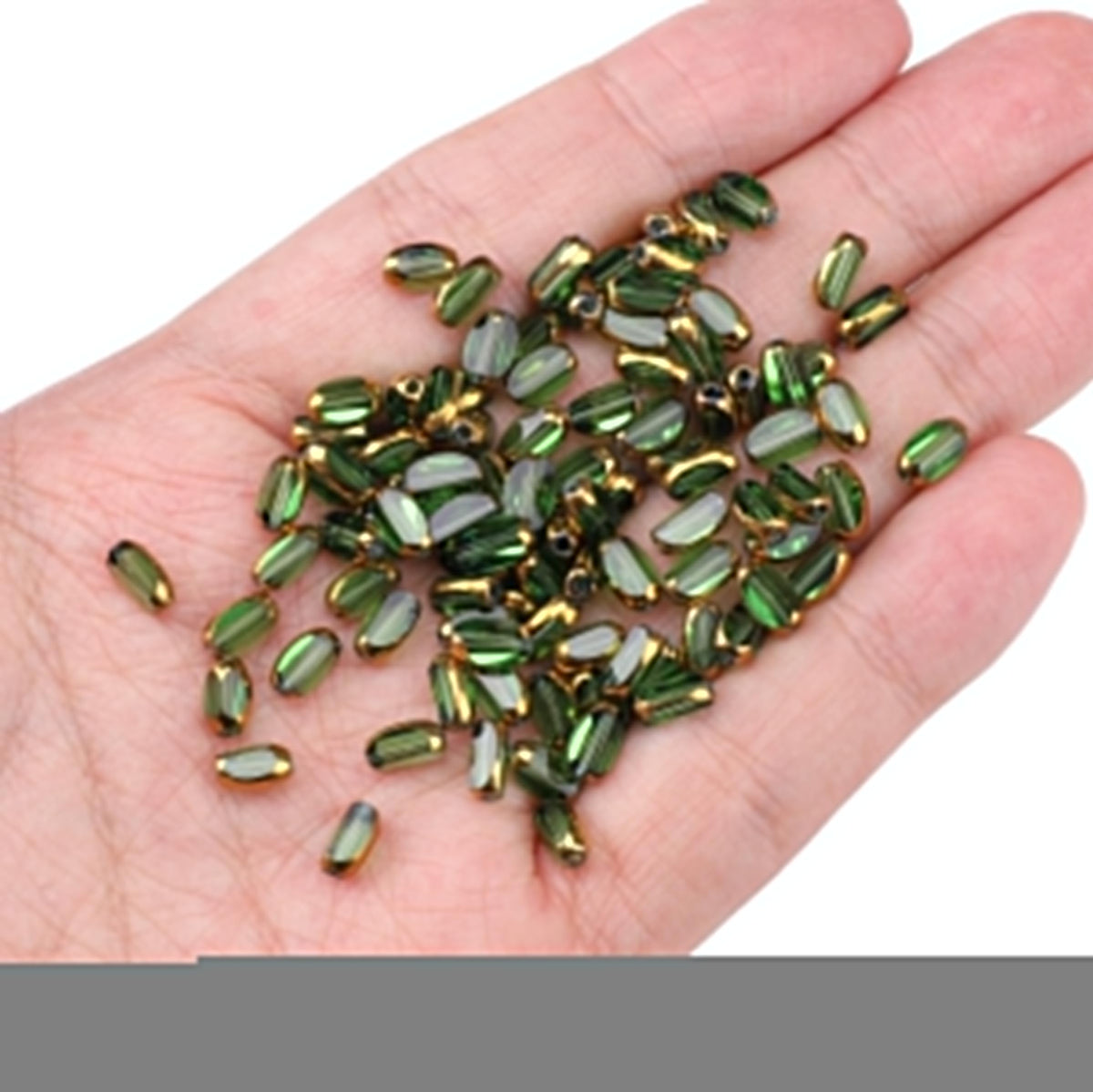 DADIFEN Glass Rice Beads Clear Green 4x6mm 50pcs Faceted Oval Golden Edge Crystal Loose Beads for DIY Craft Jewelry Making