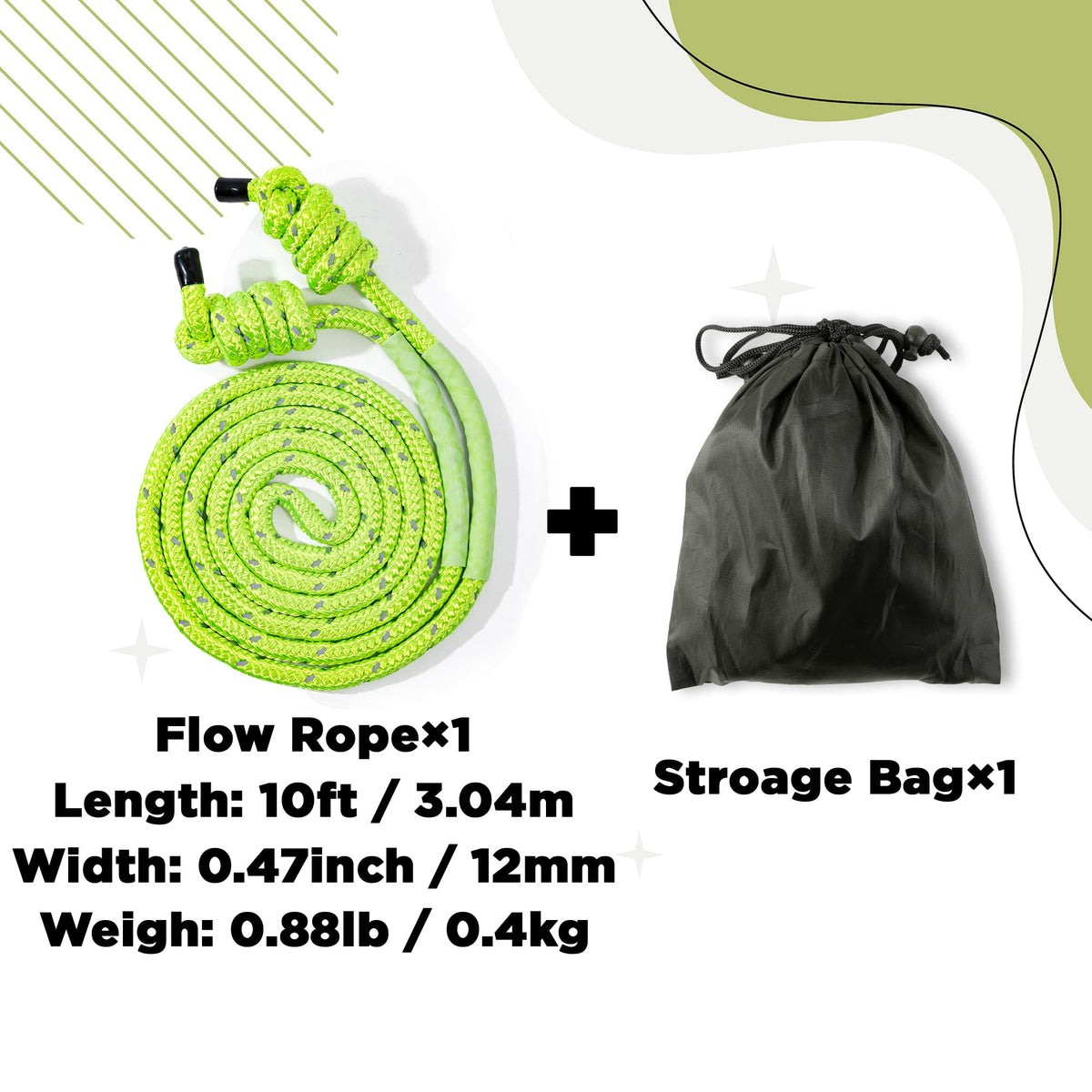 GQIRIL Flow Exercise Jump Rope - Long Weighted Jumping Rope for Workout Women Men Fitness, Adjustable Double Woven Heavy Jumprope for Indoor Outdoor Adults Beginner Training Boxing Cardio (Fluorescent Green)