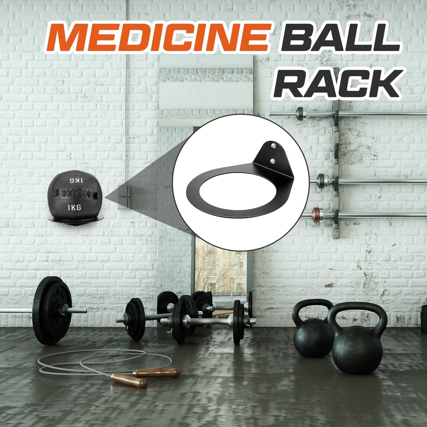 Gisafai Wall Mounted Medicine Ball Holder, Heavy Duty Slam Ball Storage Rack with Installation Accessories, 8.9 Inch Inner Diameter, 88 Lbs Load Capacity for Home Garage Gym Commercial Sports(1 Pcs)