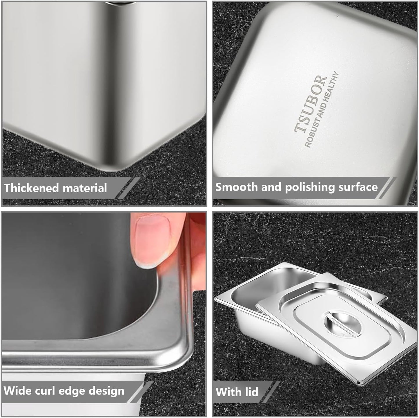 Skiennix 6-Piece Stainless Steel Hotel Pans - 1/2 Size, 2.5-Inch Deep with Lids for Catering & Food Storage