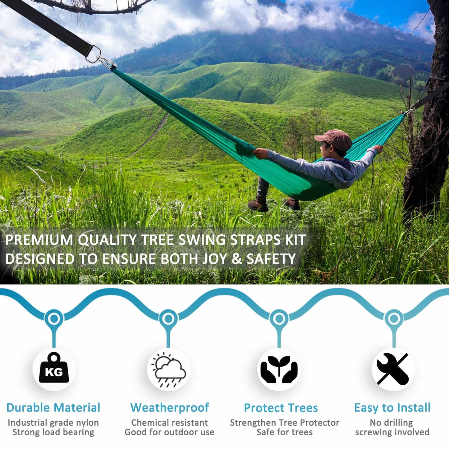 igolfluck Tree Swing Straps Hanging Kit 4FT/8FT/15FT/20FT/25FT, Extra Long Tree Swing Straps Holds 5500 lbs with Lock Carabiners & Tree Protectors, Safer for All Swing & Hammock (8FT)