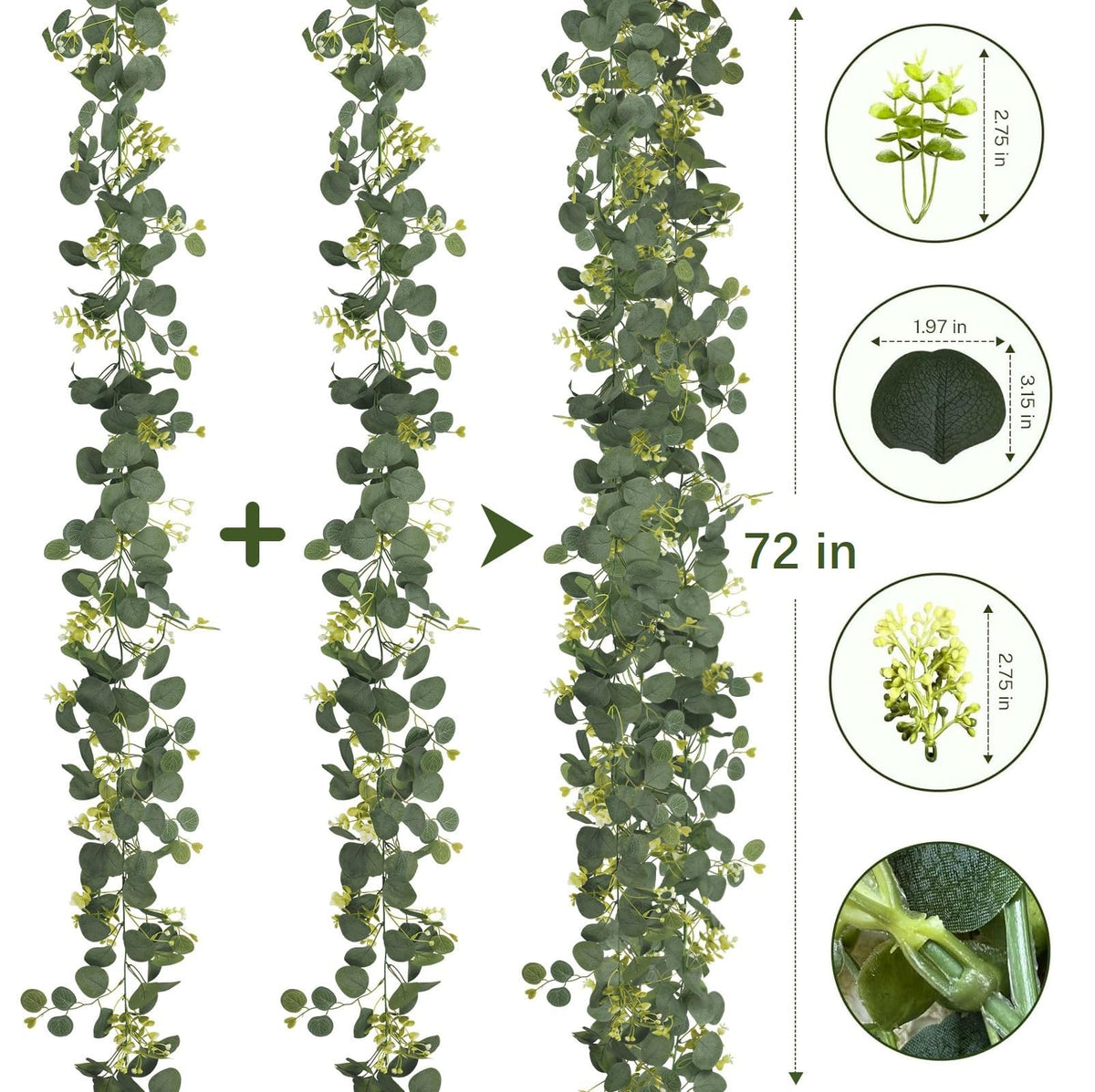 YNHFIFI 4Pcs Eucalyptus Garland, 6FT Green Garland with Flowers, Artificial Faux Greenery Vines for Wedding Party Table Centerpieces Runner Room Home Mantle Decor