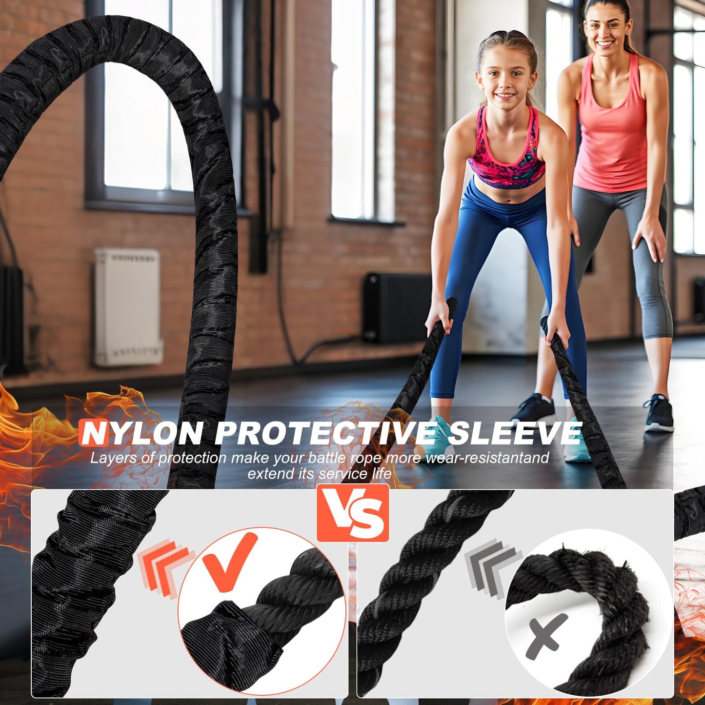 Battle Ropes for Home Gym 1 Inch Diameter 30FT Length Workout Rope Exercise Rope Training Ropes with Protective Sleeve for Kids Men Women Exercise Fitness & Strength Training