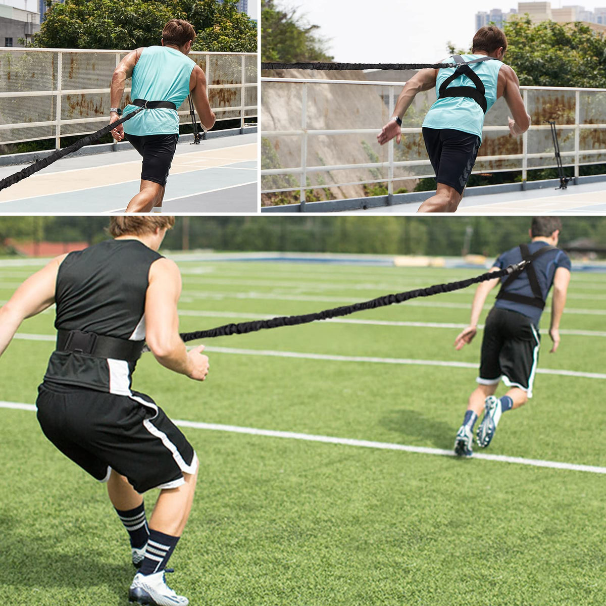 Sunsign Resistance Running Training Bungee Band, Bungee Resistance Cord Set, Long Resistance Band, Lateral Movement Sprint Overspeed Training Fitness for Fast, 9.8ft-Black