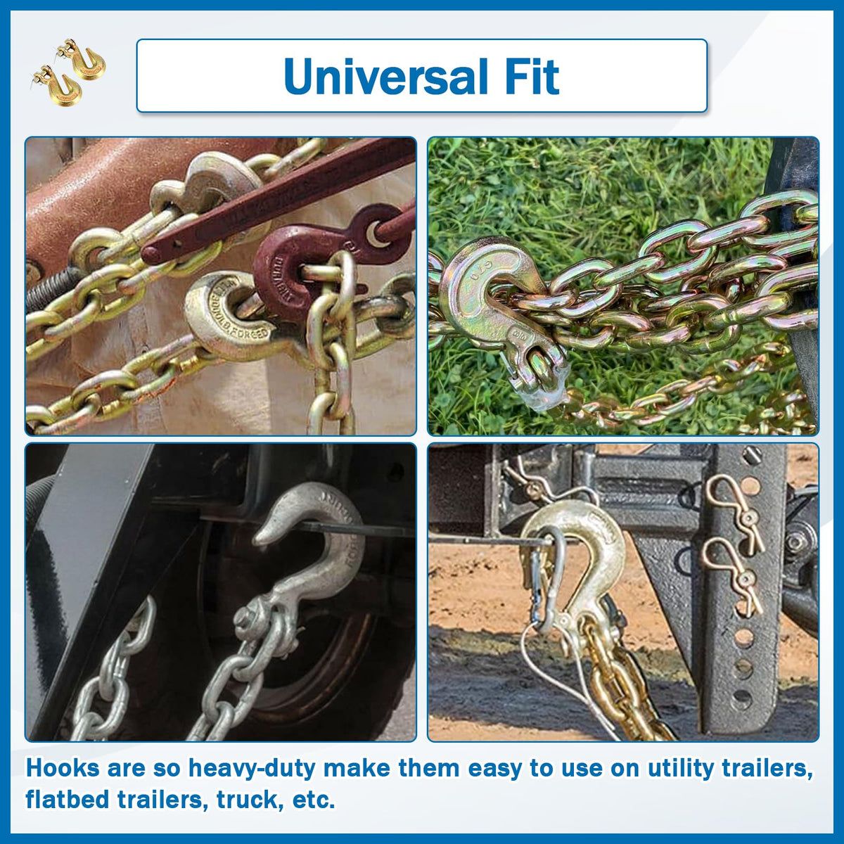 TBAPFS 2Pcs 3/8 Inch Clevis Grab Hooks Grade 70 Chain Hook 7500 Lbs Working Load Limit for Trailer Truck Transport