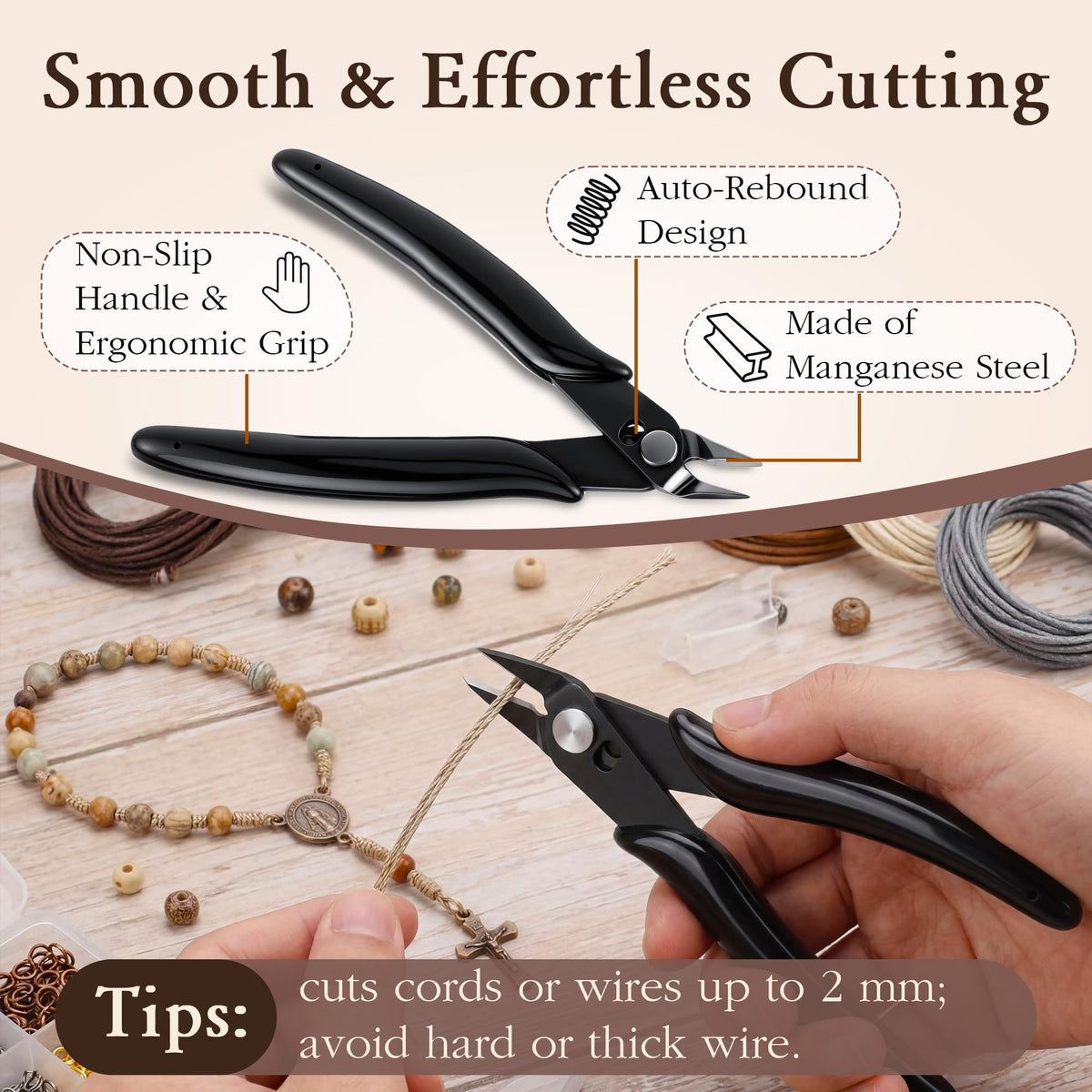 Dunkive Rosary Cord Knotting Tool with Flush Cutter for Crafting, #7#9 and #36 Dual Head Twine Knotting Tool, Side Wire Cutters, Jewelry Making Set, Rosary Making Supplies for Jewelry, Bracelet