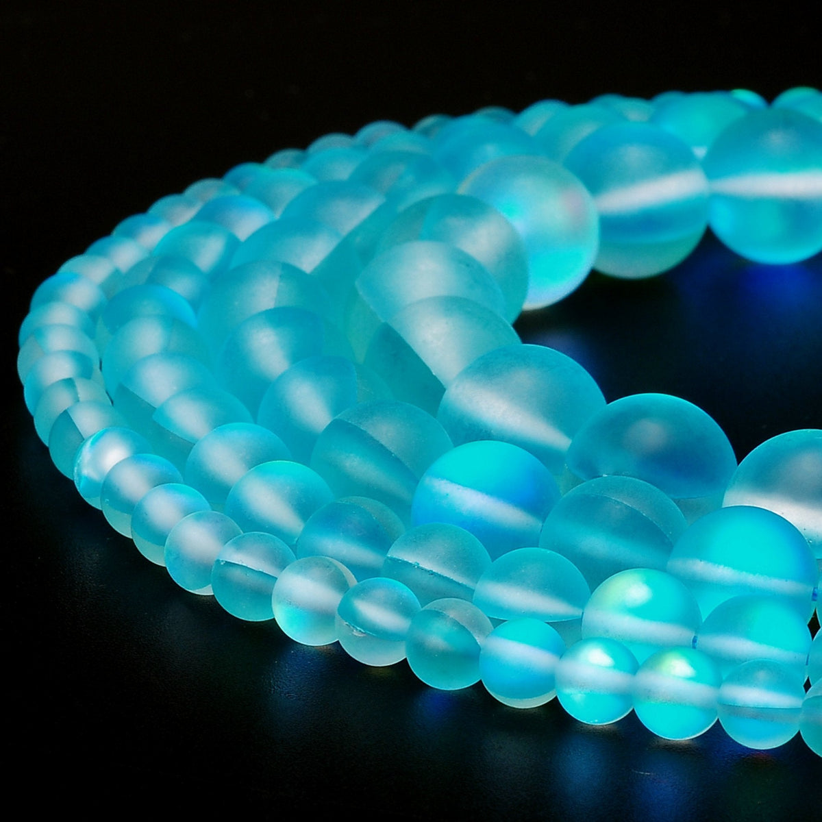RUBYCA 12mm Round Moonstone Matte Crystal Glass Beads Aura for Jewelry Making Blue, 1 Strand