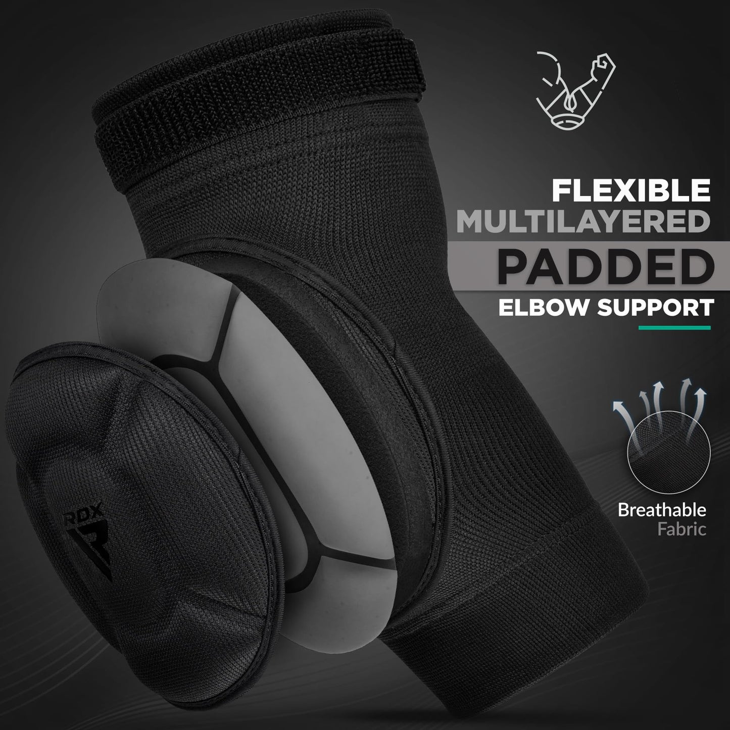 RDX Elbow Pads, Muay Thai MMA Kickboxing Sparring Elbow Guard, Martial Arts Striking Protection,Wrestling Basketball Adjustable MTB Volleyball Compression Padded Sleeve, Men Women
