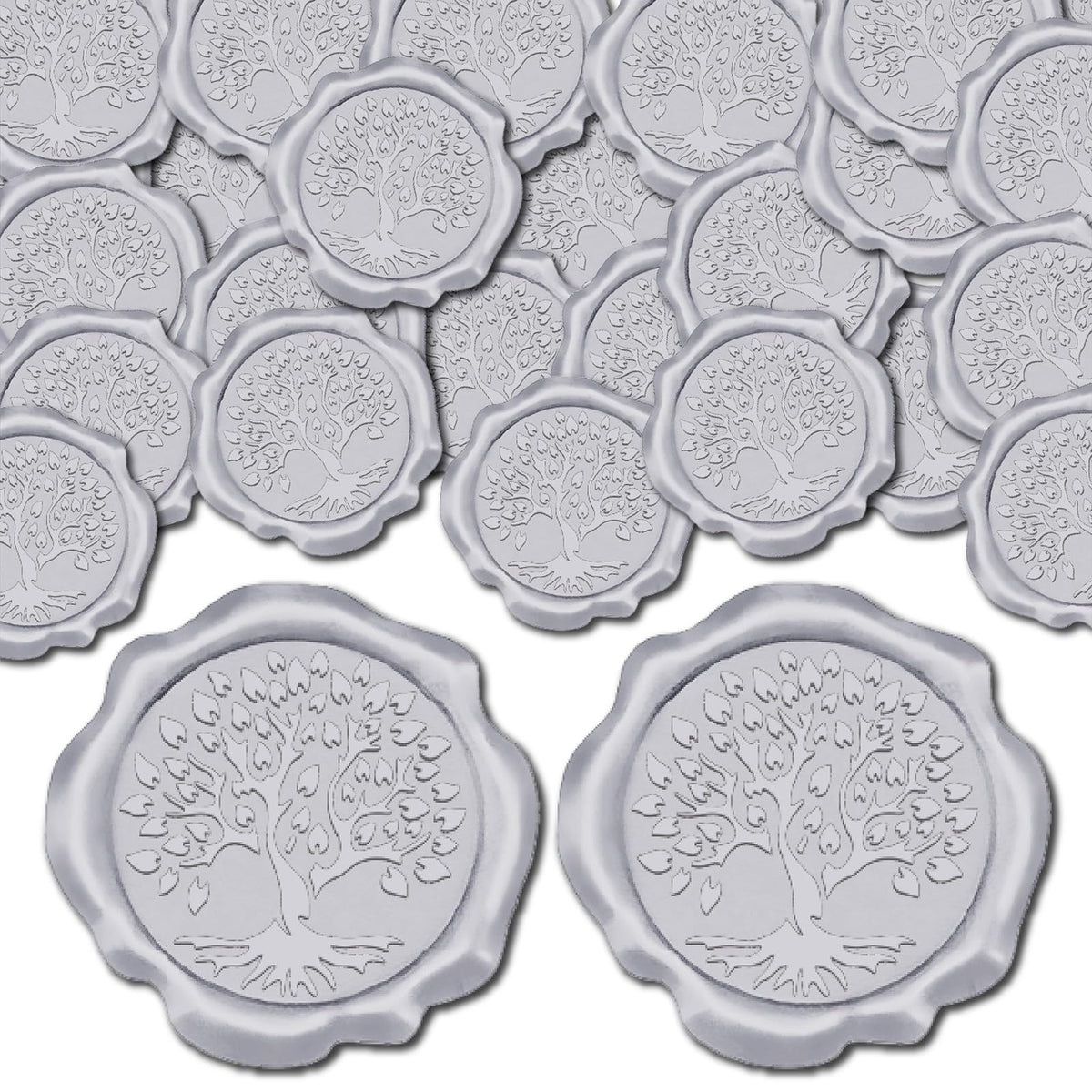 CRASPIRE 50pcs Tree of Life Wax Seal Stickers Silver Decoration Stickers Adhesive Envelope Sealing Stickers for Wedding Invitation Envelope Decor Birthday Party Craft Scrapbook DIY