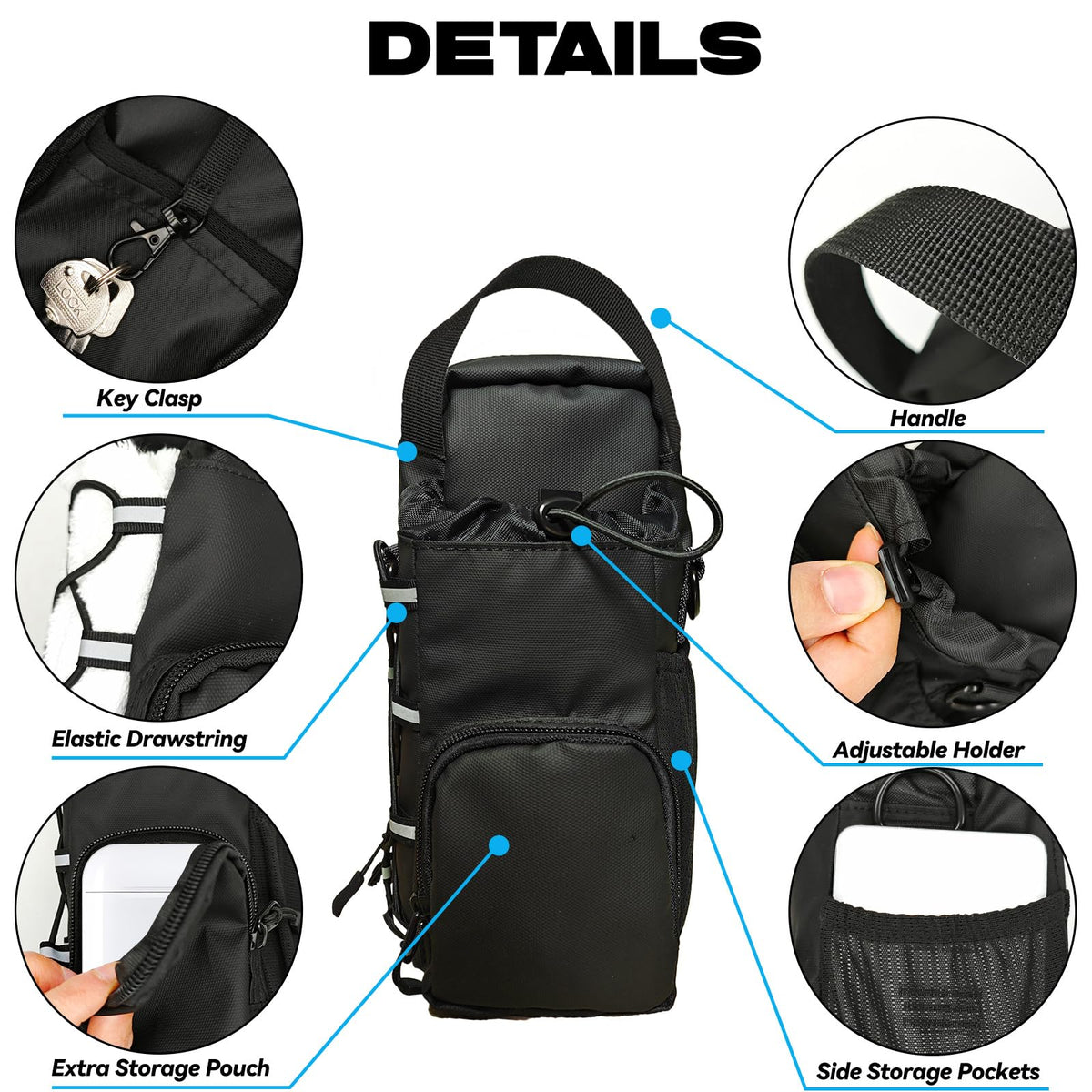 JACZZO Magnetic Gym Bag, Magnetic Water Bottle Holder & Small Gym Bag, Gym Gifts for Women and Men (Black, <40 OZ)