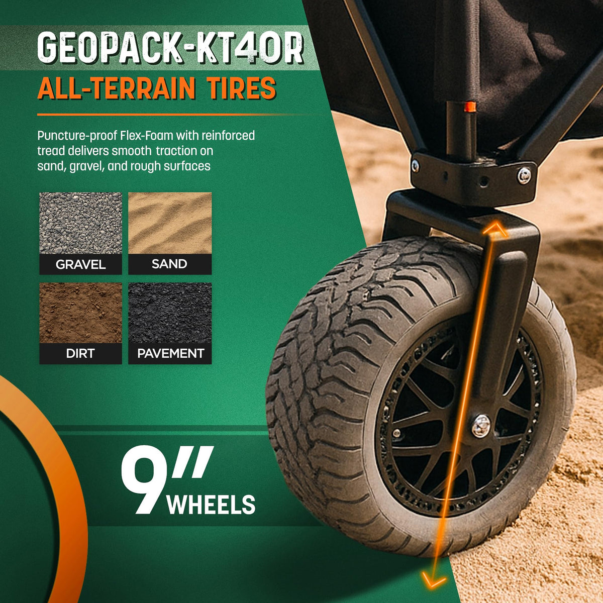 All-Terrain Beach Wagon with Big Wheels for Sand - Extra Large Utility Cart with 9" Off-Road Tires, Heavy Duty 300lb Capacity [Outlander-XL by Stratton Forge] Black