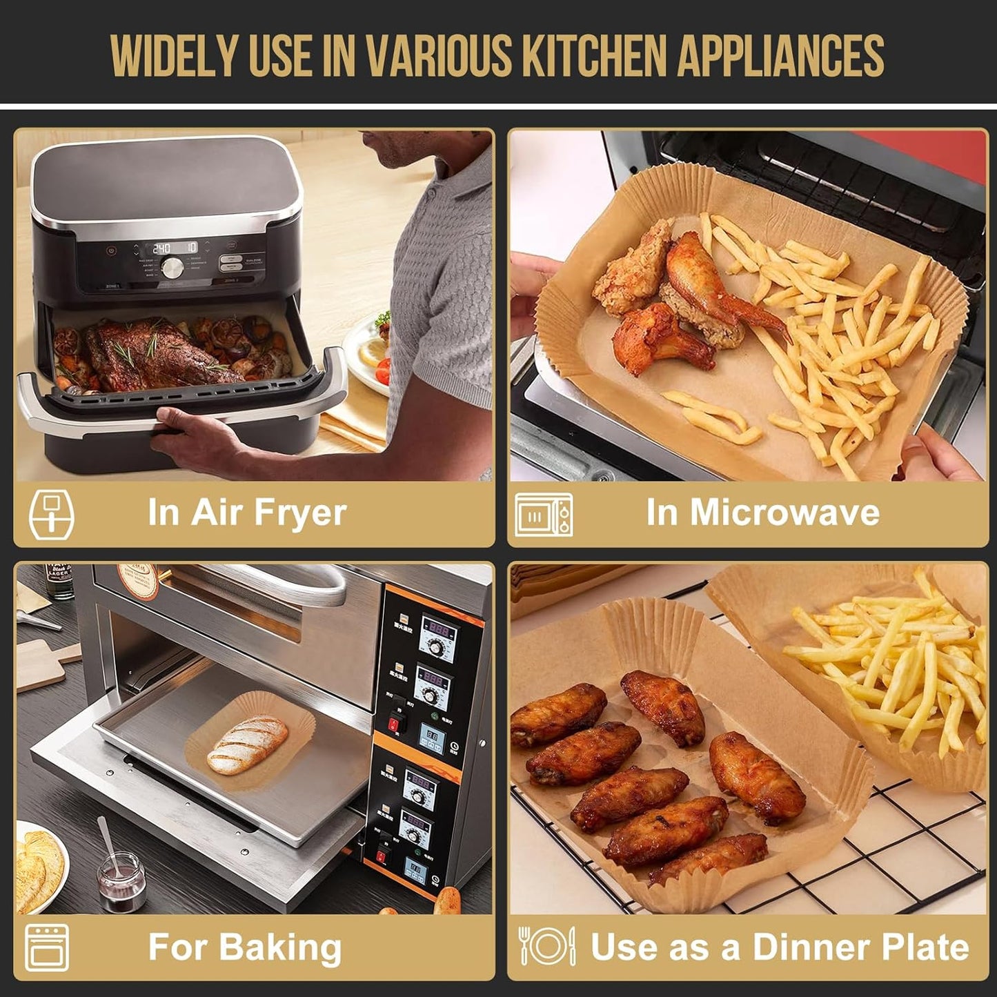 MMH Air Fryer Liners - 150PCs for Ninja DZ071 & AD600CO | Includes 100 Small & 50 Large Disposable Paper Liners