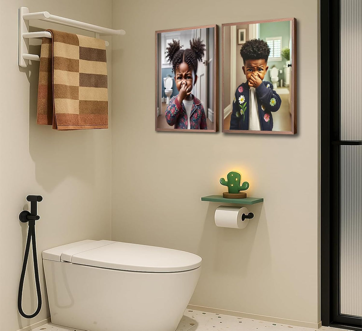 Regine Switzerland Funny Black Kids Bathroom Wall Art - 2Pcs Canvas Prints for Humorous Decor