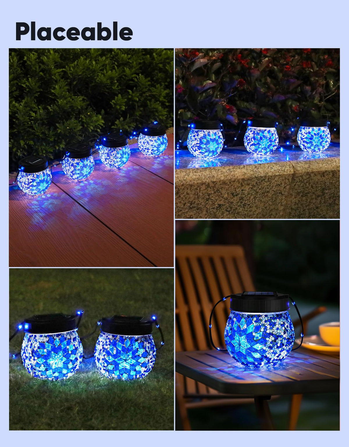 Mosaic Solar Lights Outdoor 2 Pack, Solar Hanging Lanterns Christmas Halloween Gifts for Women Mom Grandma, Waterproof Glass Globe Lights, Garden Patio Decor for Yard, Tree, Balcony, Cold