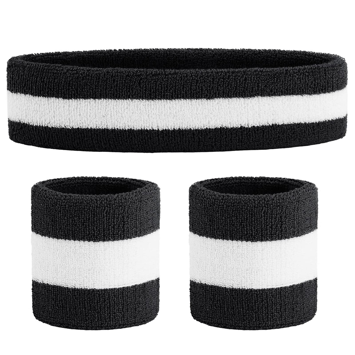 ONUPGO Grey Sweatband Set Sports Headband Wrist Striped Sweatbands Terry Cloth Wristband Athletic Exercise Basketball Wrist Sweatband and Headbands Moisture Wicking Sweat Absorbing Head Band