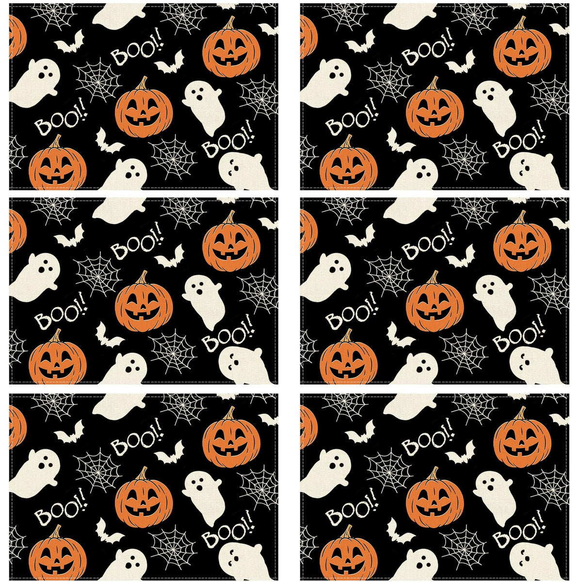 XCHI Boo Spooky Ghost Pumpkin Halloween Cloth Placemats Set of 6 Table Mats Table Decorations 12x18 Inch