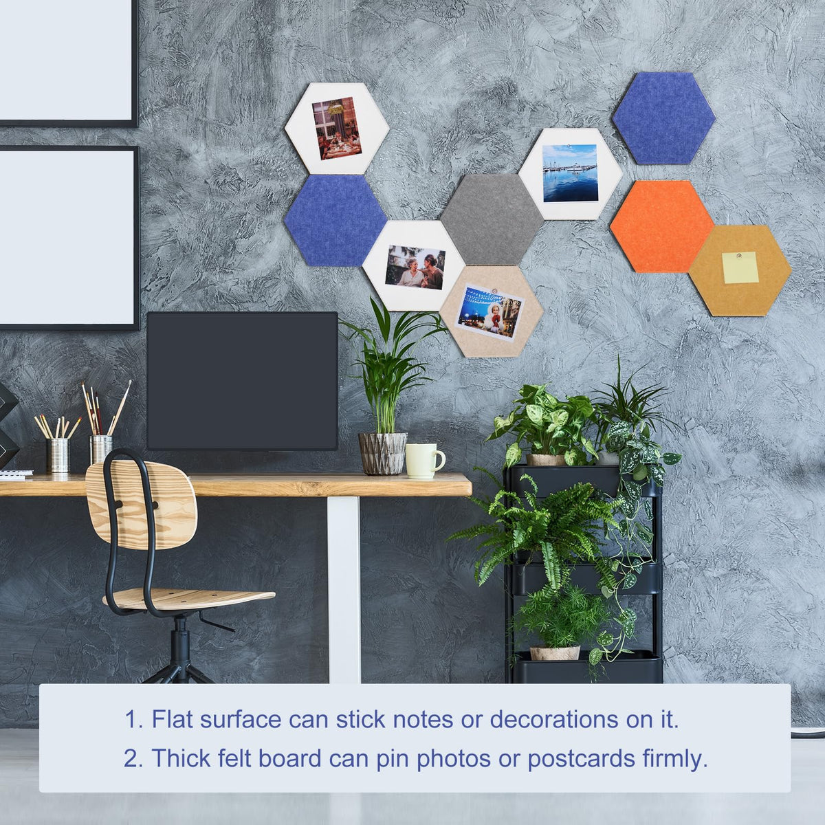 PATIKIL Felt Bulletin Board, 12"x10", 6 Packs Self Adhesive Hexagon Felt Tiles for Sound Proofing Wall Panels for Home Office Recording Studio,Game Room, Light Navy Blue
