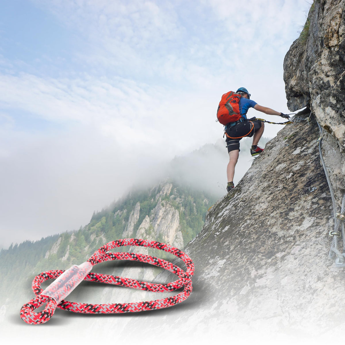Rock-N-Rescue 8mm Sewn Prusik Loop – Precision-Stitched Rope Loop for Arborist Rigging, Climbing, and Rescue – 10,000lbf Prusik Cord for Tree Work, Saddle Hunting, and Rigging Systems - Red 18”