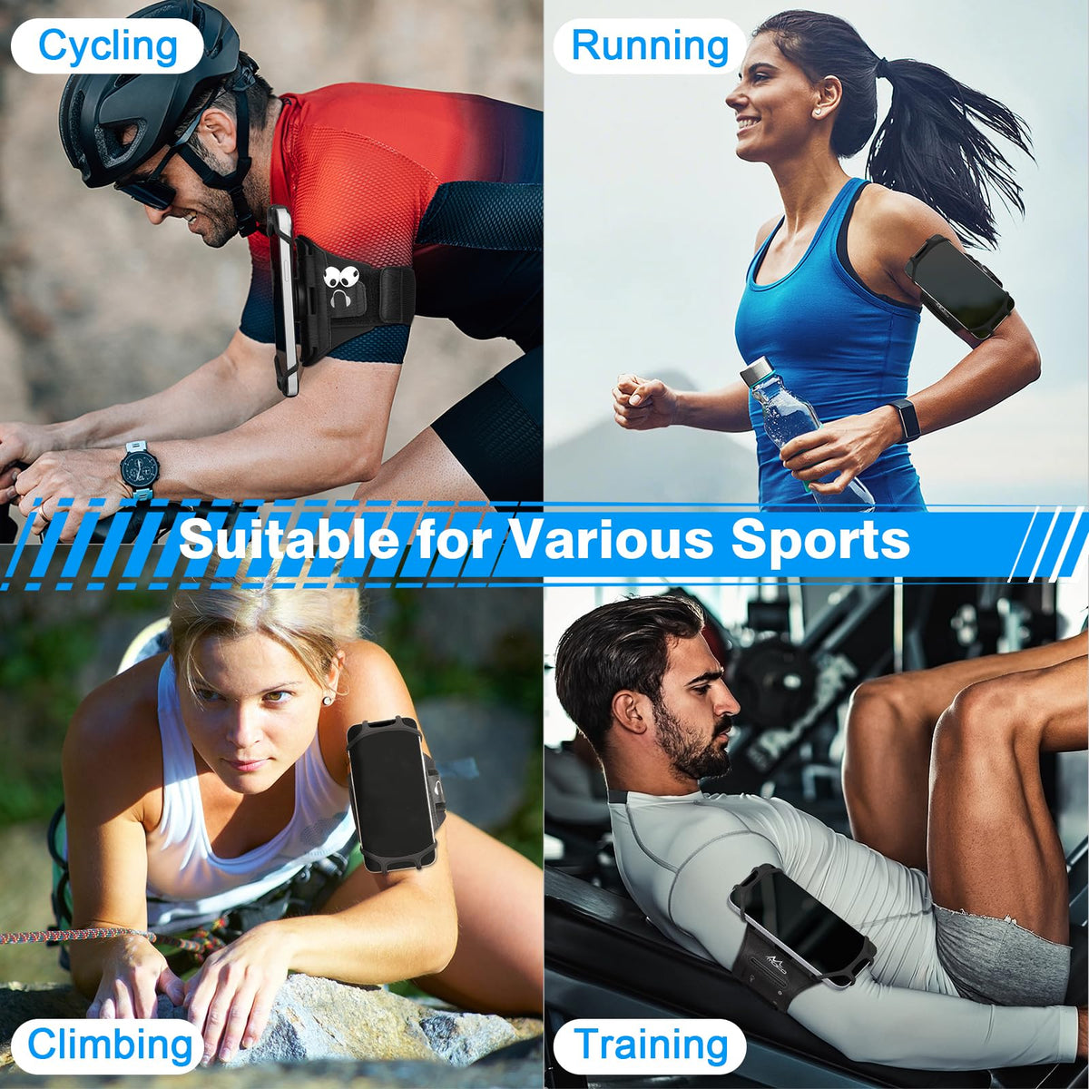 MoKo Running Armband 360°Rotatable for iPhone 16 15 14 13 Pro Max Plus Samsung Galaxy Note S24 S23 Fits Smartphones Over 5.8'', Detachable Armband Phone Holder for Running Biking with Key Holder