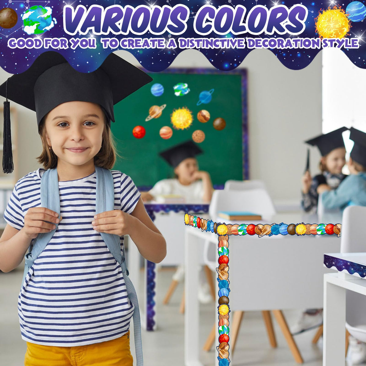 Trandraft 2 Rolls 65.6ft Space Bulletin Board Decorations Solar System Bulletin Board Borders Strips Space Classroom Decor Galaxy Back to School Trim Borders for Home Office