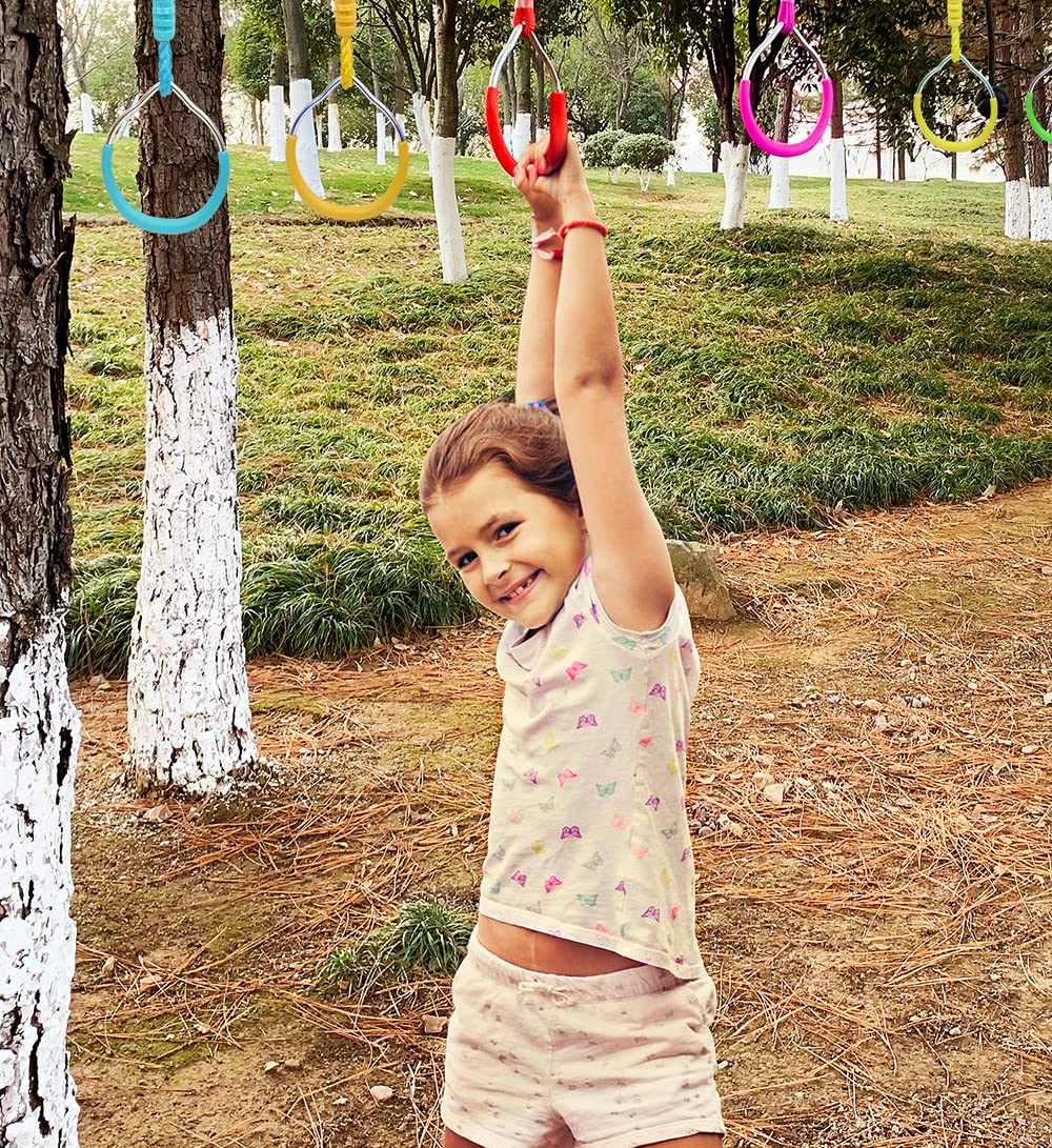 Hanging Ninja Gymnastic Ring Swing Monkey Bar Climbing Bar Jungle Fist For Outdoor Indoor Backyard Activities, 2 Pack Black Obstacle Course Rings Workout Playground Training Equipment Trapeze Play Set