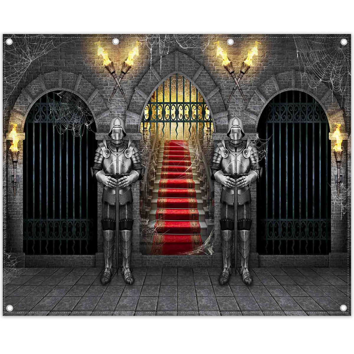 Swepuck 10x8ft Fabric Medieval Knight Photography Backdrop Castle Entrance Arches Torches Dungeon Background Halloween Night Party Decorations Photo Banner