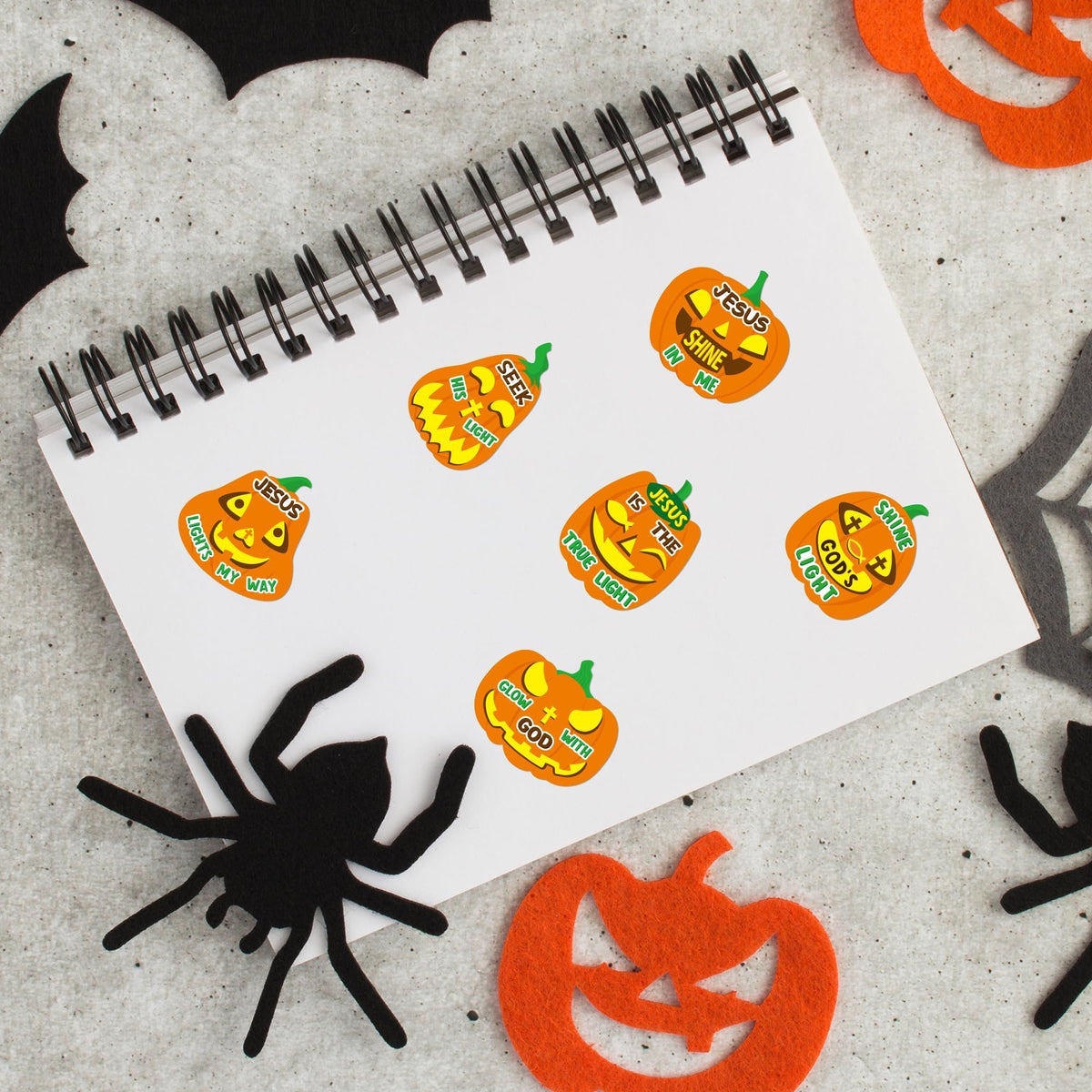 Haooryx Pumpkin Religious Sticker Roll - 300Pcs Make A Autumn Halloween Pumpkin Face Stickers Self Adhesive Waterproof Vinyl Water Bottle Page Activity Pad Fall Party Favor Scrapbook DIY Church Event
