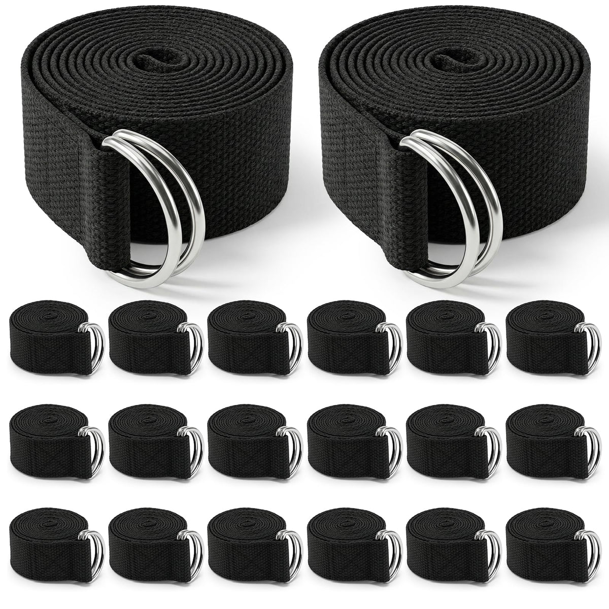 20 Pcs Yoga Mat Strap & Yoga Straps for Stretching, 6ft Adjustable Exercise Stretch Band with Metal D Ring Buckle for Pilates, Fitness, Gym Workout, Dance, Physical Therapy (Black)