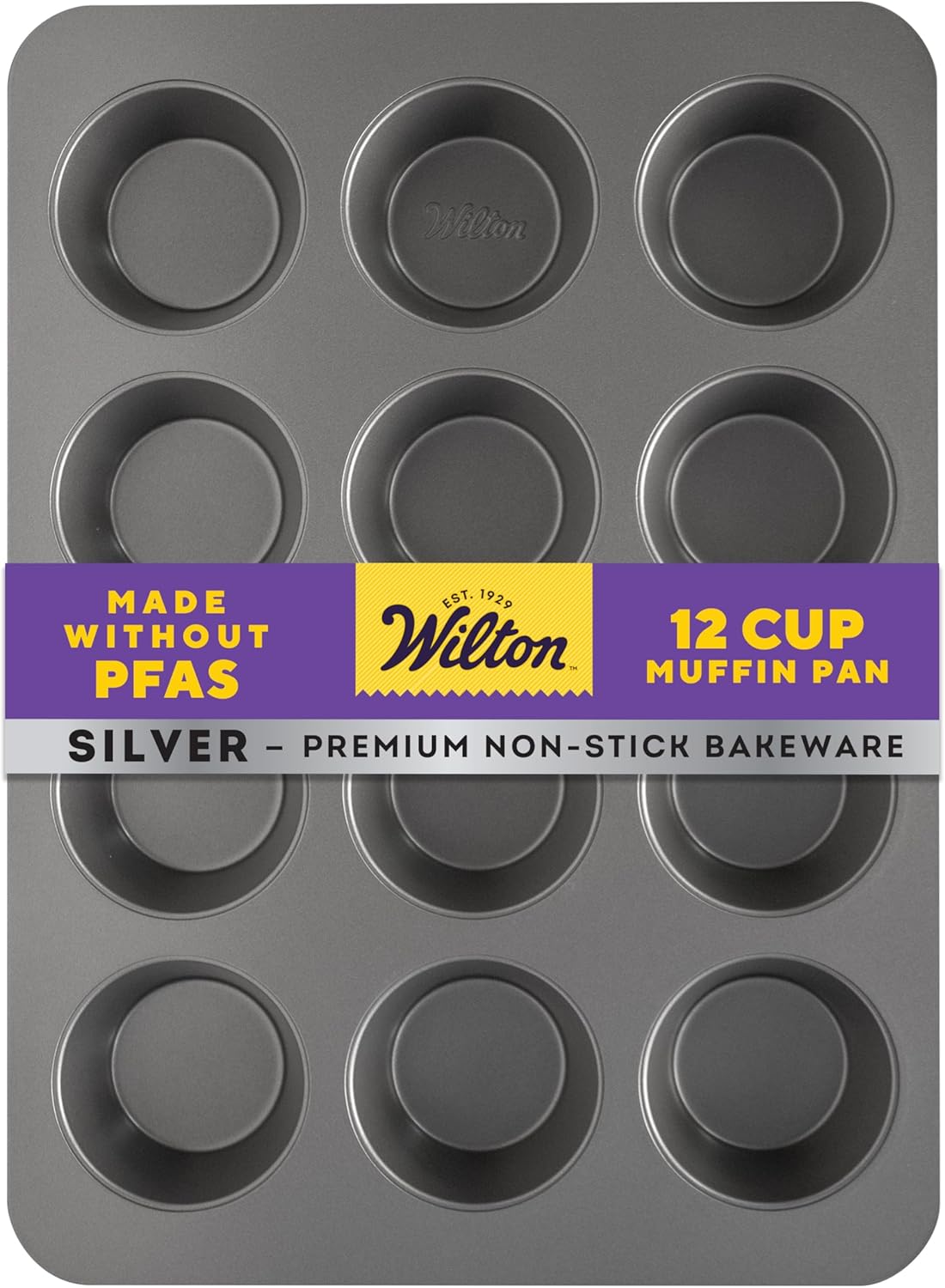 Wilton Silver Non-Stick 12-Cup Muffin Pan - Durable Steel Bakeware for Cupcakes & Muffins