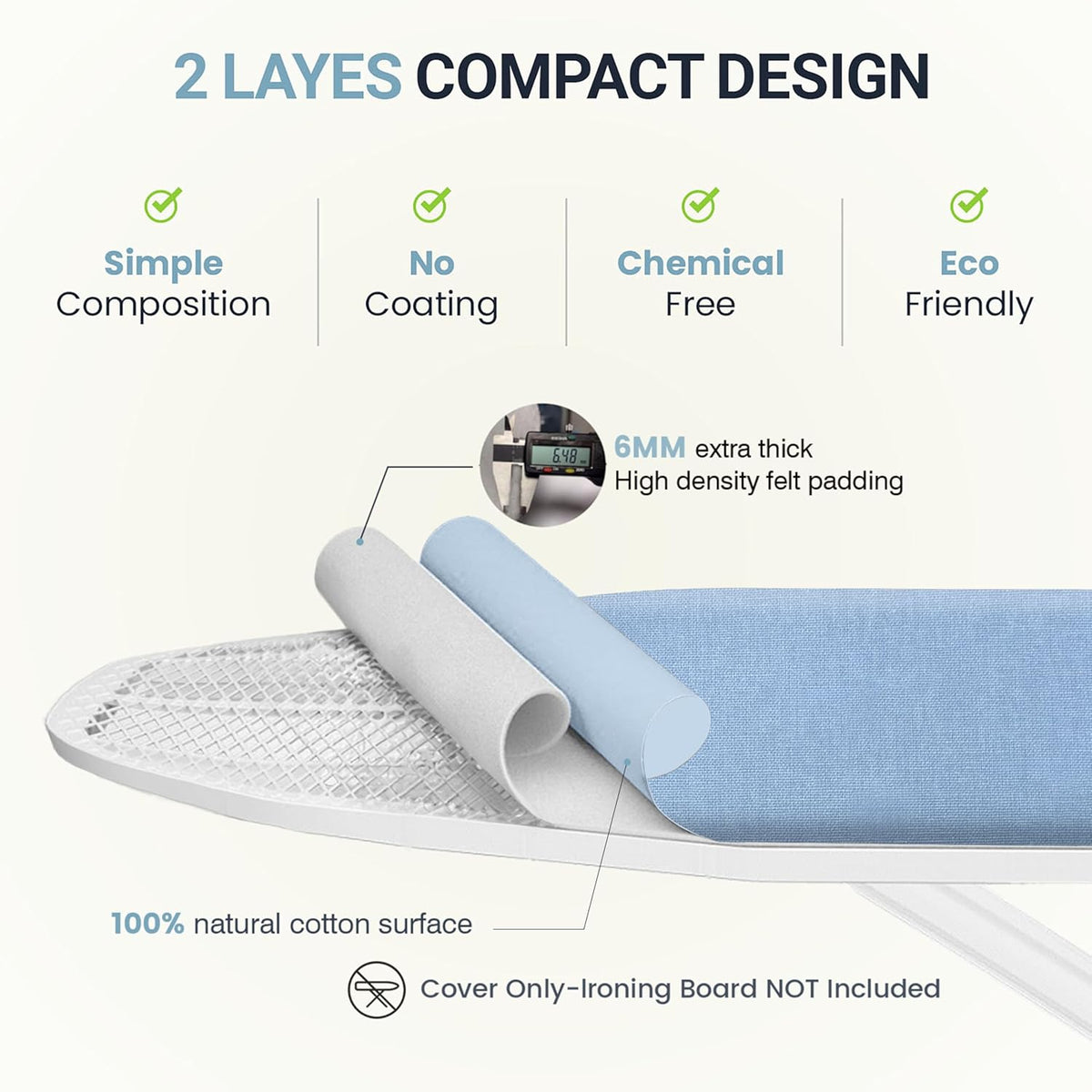 UniSimp Ironing Board Cover - Extra Thick Natural Cotton, Scorch & Stain Resistant | 18"x49", Blue