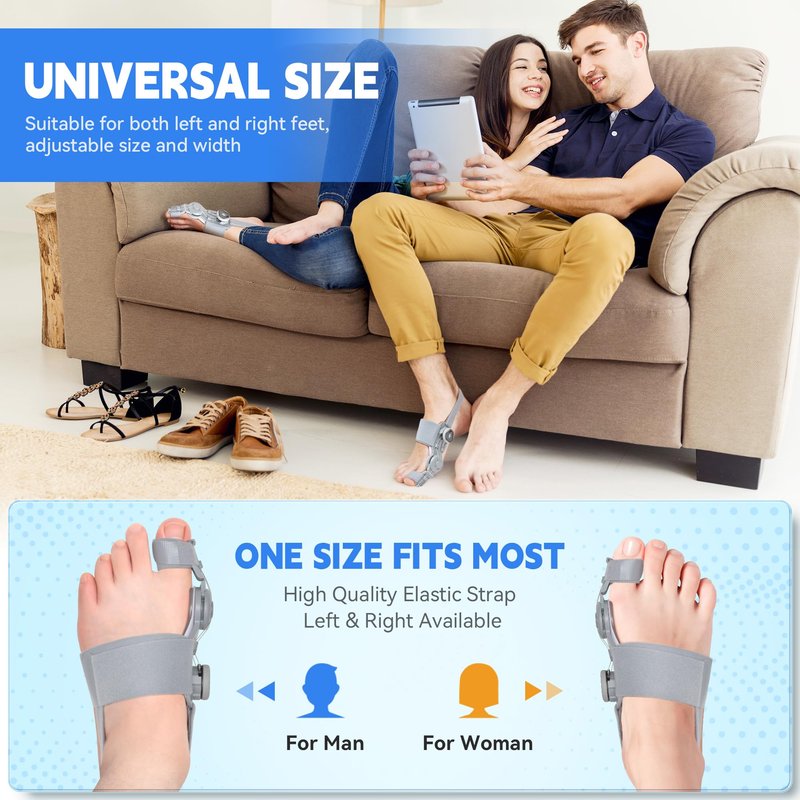 SHIADA Bunion Corrector for Women & Men Adjustable, Knob-Control Toe Straightener with Silicone Cushion, Non-Slip Orthopedic Bunion Relief Brace for Left & Right Foot