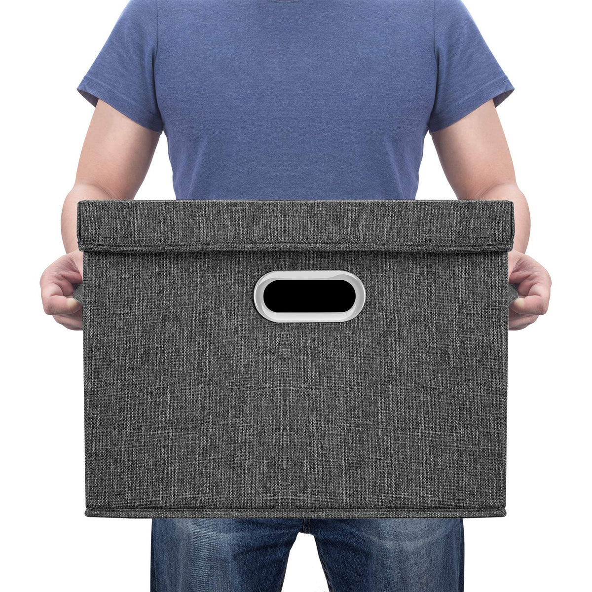 TYEERS Large Storage Bins with Lids, Collapsible, Washable, Fabric Storage Boxes for Organizing, 17.3x11.8x11.4 inches, 5 Pack, Black