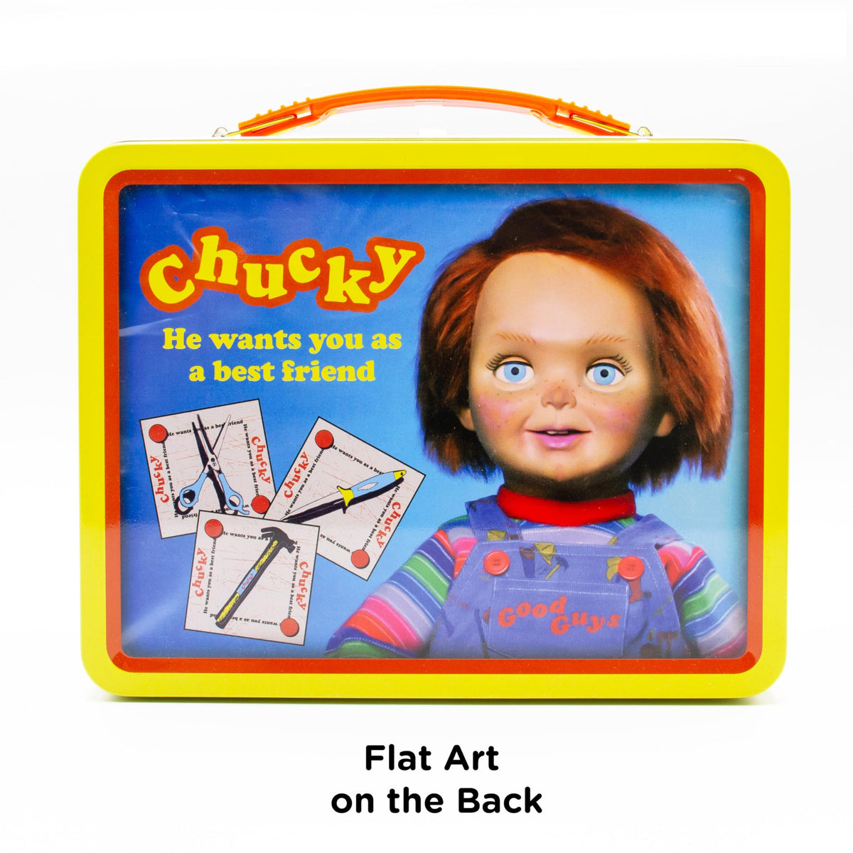AQUARIUS Chucky Fun Box - Sturdy Tin Storage Box with Plastic Handle & Embossed Front Cover - Officially Licensed Child's Play Merchandise & Collectible Gift for Kids, Teens & Adults